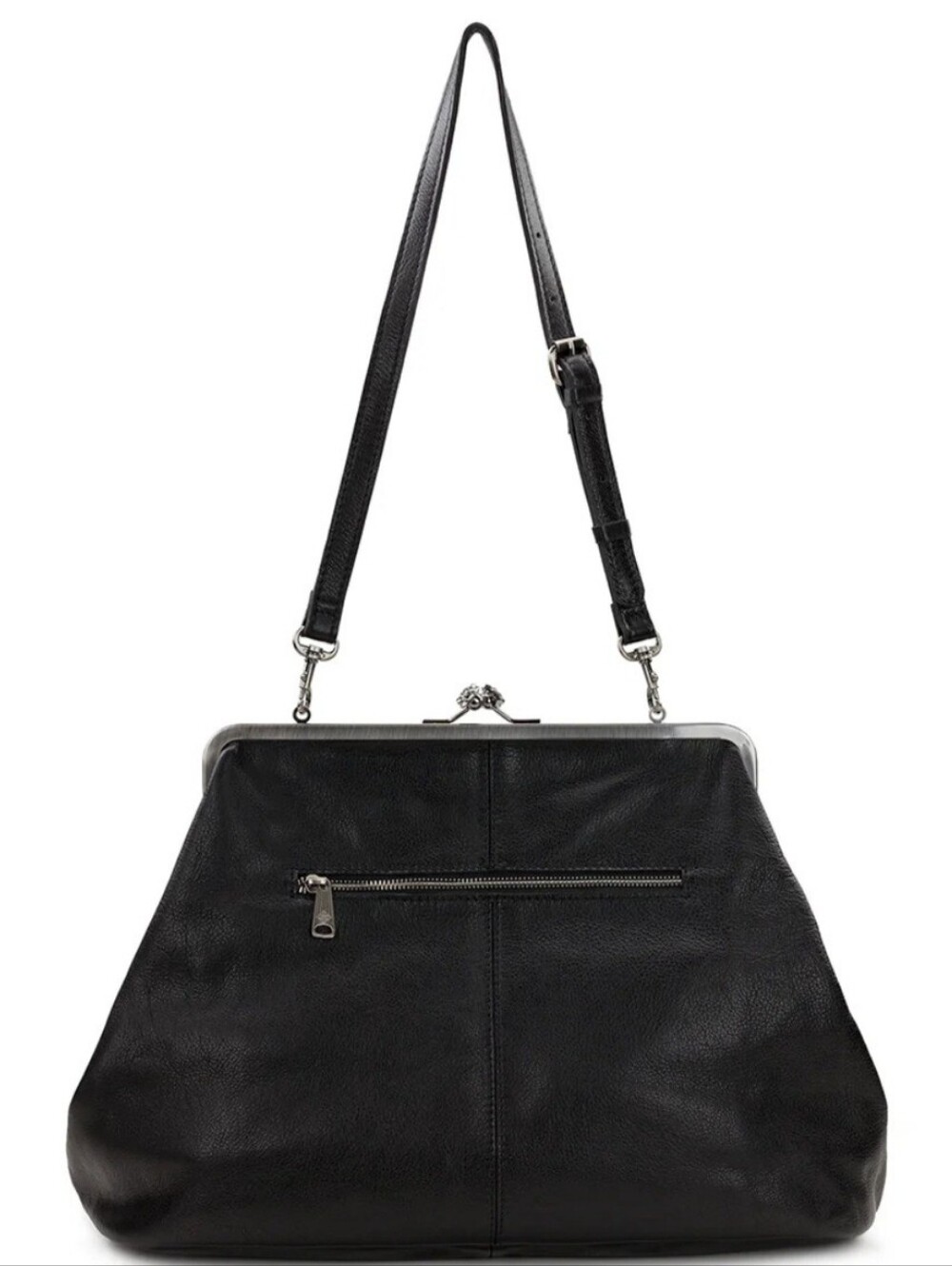 Classic Black Leather Frame-Top Crossbody Bag